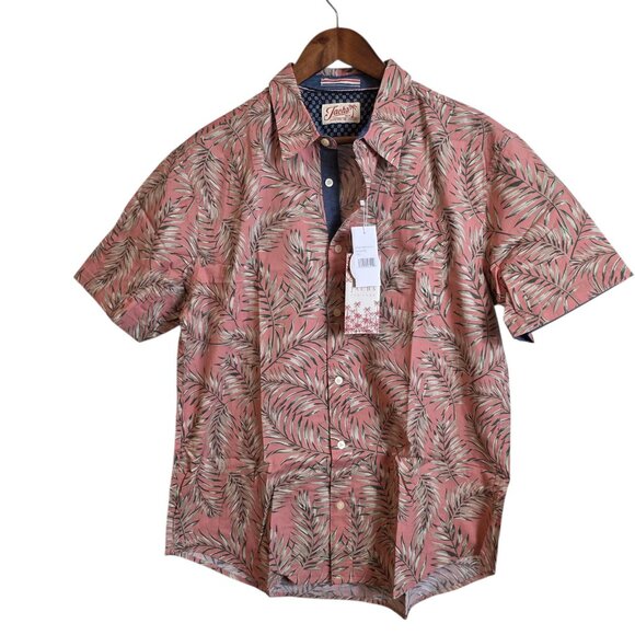 🔴 Jachs NY Shirt Mens Large Palm Print Short Sleeve Button Up Pink Gray - Picture 3 of 14